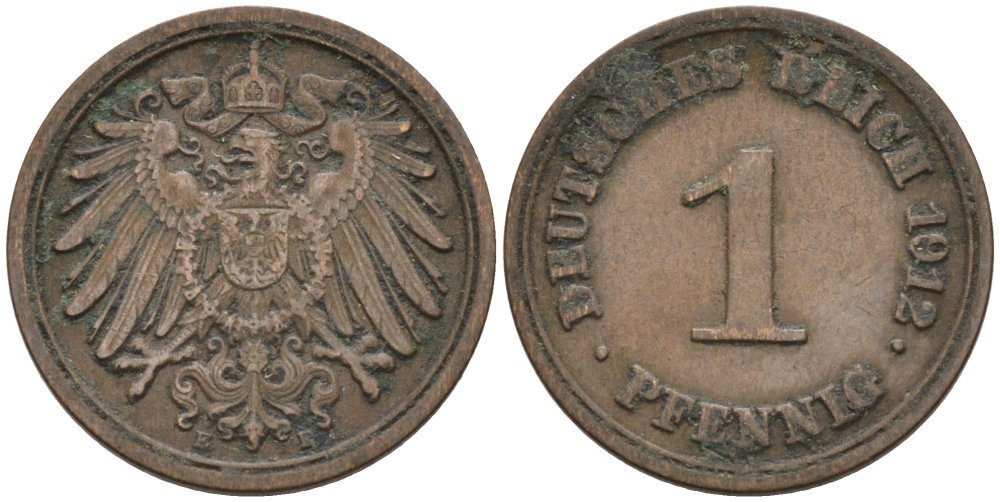 Германия 1 пфенниг 1912 E KM 10, J. 10 медь 4576-252