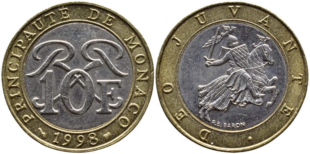 Монако 10 франков 1998 Ренье III (1949-2005) KM 163 биметалл 4364-1526