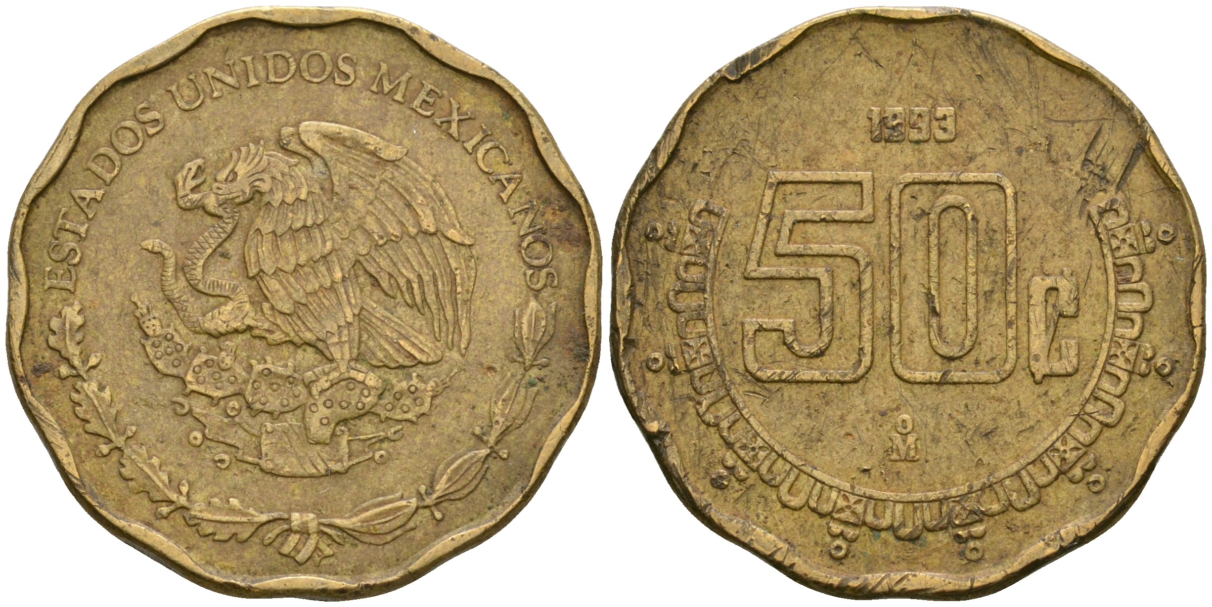 Мексика 50 сентаво 1993 KM 549 алюминиевая бронза 4364-442