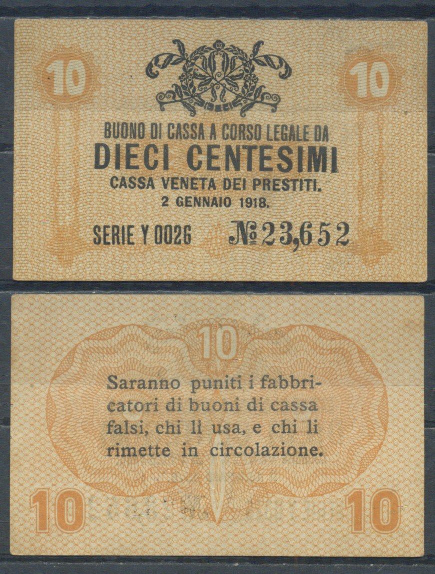 Италия 10 чентезимо 1918 	Венецианский ссудный банк Pick M2 бумага aUNC 7554-1-1-2