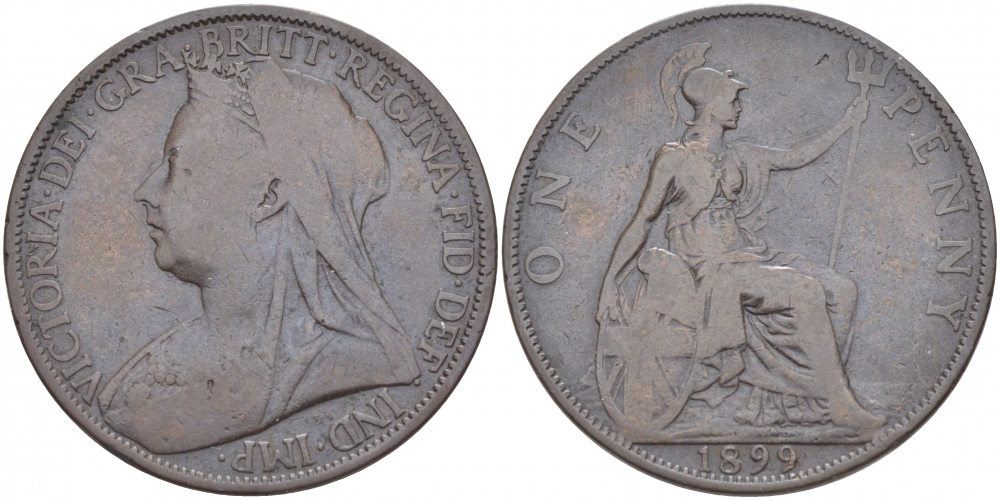 Великобритания 1 пенни 1899 Виктория (1837-1901) KM 790, Spink 3961 бронза 3996-224