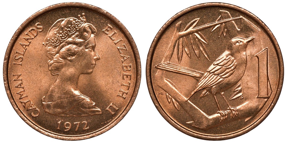 Каймановы острова 1 цент 1972 Елизавета II (1952-2022), кайманов дрозд КМ 1 бронза UNC M55-04