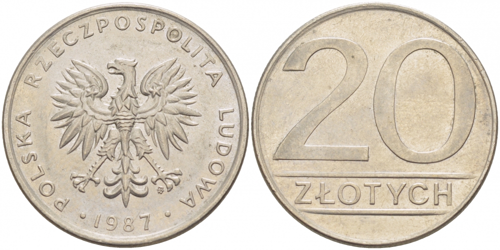 ПОЛЬША 20 ЗЛОТЫХ 1987 MW KM 153.1 медно-никель 77-721