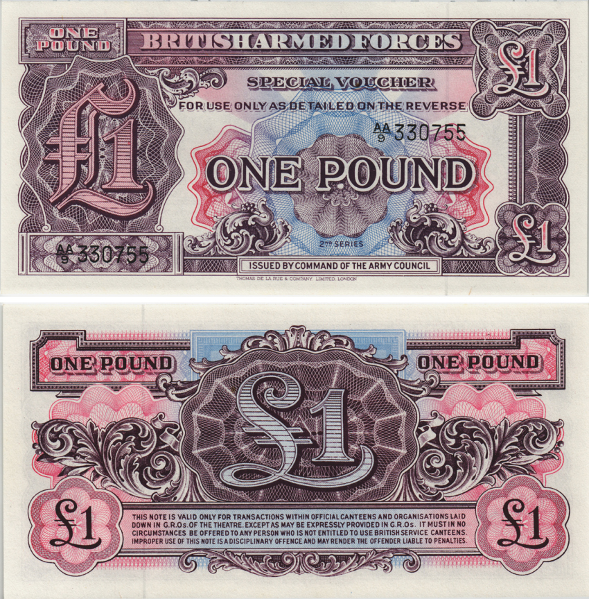 АНГЛИЯ 1 ФУНТ 1948 ВТОРАЯ СЕРИЯ, ДЛЯ ВООРУЖЕННЫХ СИЛ Pick M22a бумага UNC (ПРЕСС) 8605-27-1-1