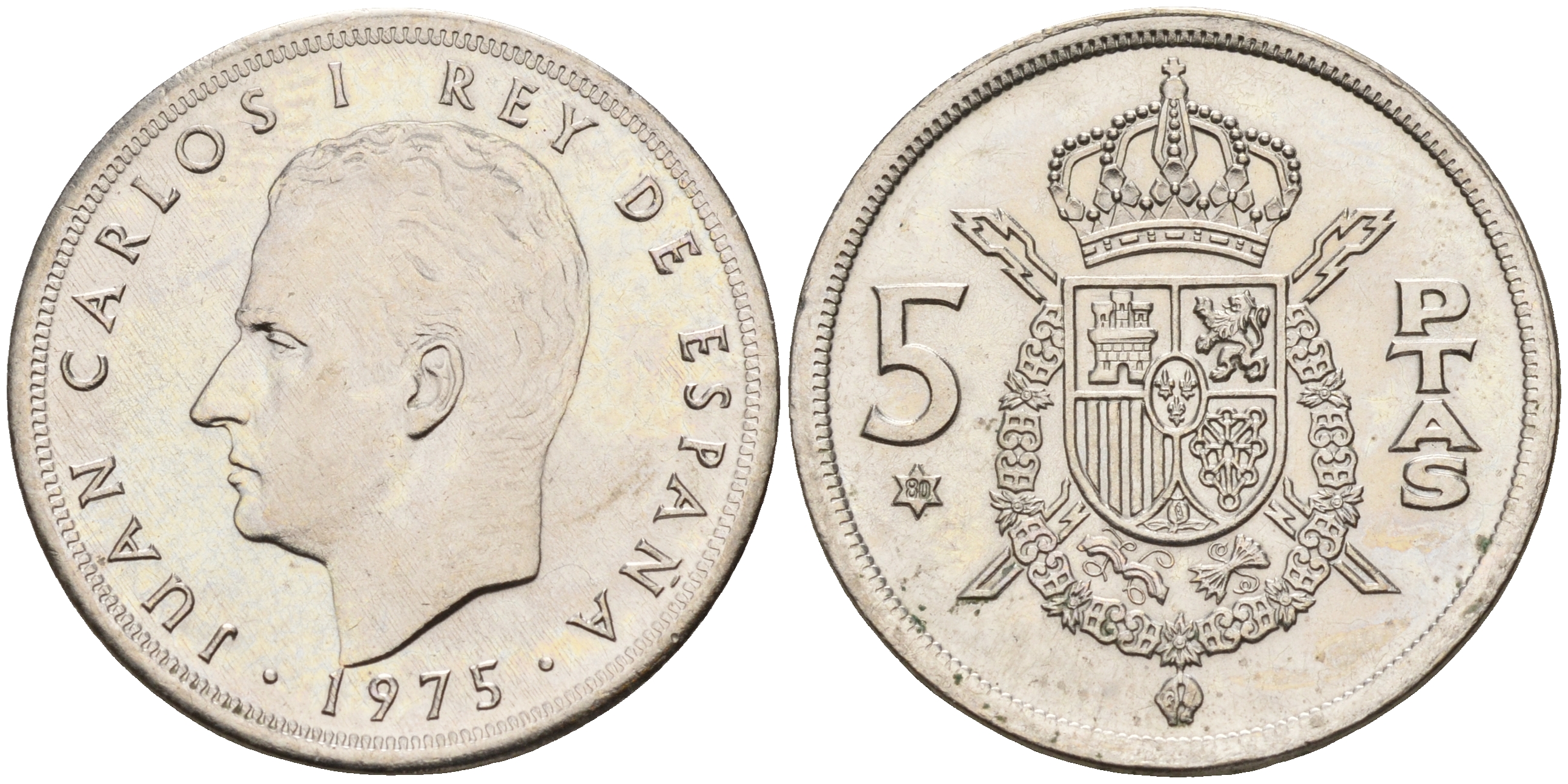 Испания 5 песет 1975 (80) Хуан Карлос I (1975-2014) KM 807 медно-никель    4143-236