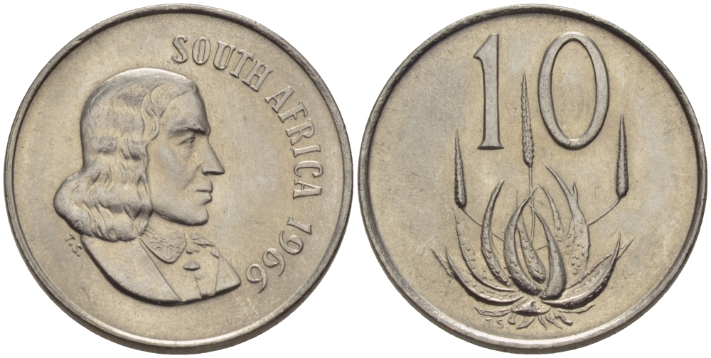 ЮАР 10 ЦЕНТОВ 1966 SOUTH, ЯН ВАН РИБЕК (1619-1677), ГОЛАНДСКИЙ ИССЛЕДОВАТЕЛЬ , МОРЕПЛАВАТЕЛЬ, ОСНОВАТЕЛЬ Г. КЕЙПТАУНА, ЦВЕТОК АЛОЭ, АНГЛИЙСКАЯ ЛЕГЕНДА KM 68.1 никель UNC 67-355