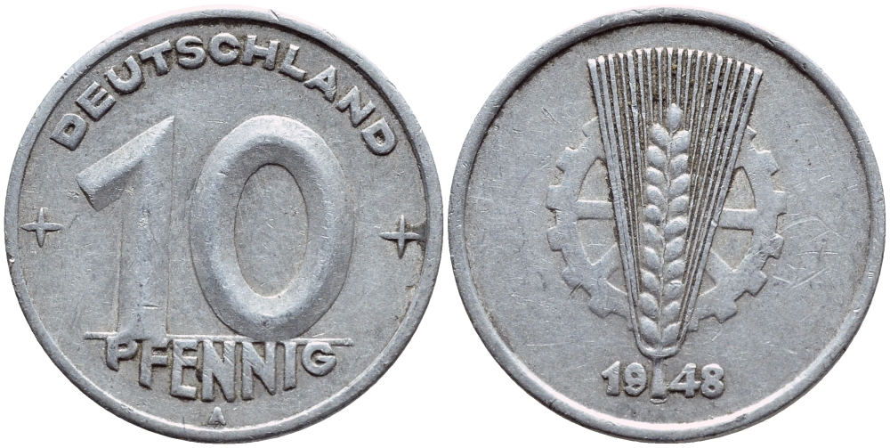 ГДР 10 пфеннигов 1948 А KM 3 алюминий 4398-752