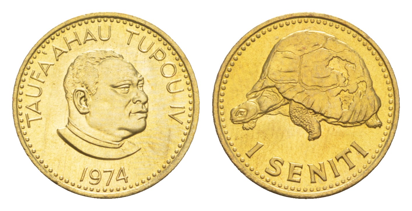 Тонга 1 сенити 1974 король Тауфа’ахау Тупоу IV (1967-2006), черепаха KM 27 a латунь  UNC  M68-16