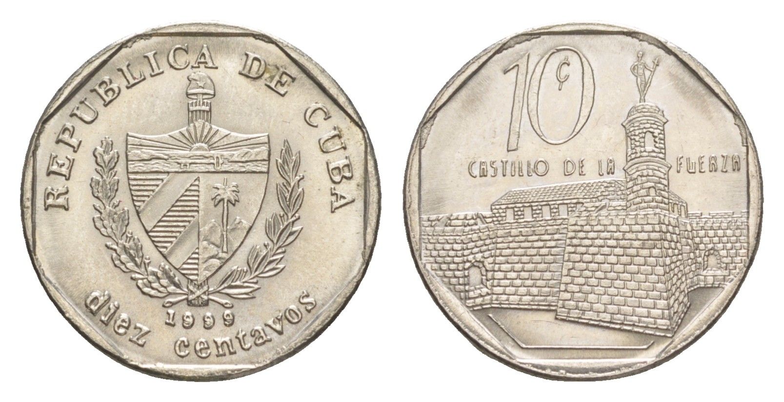 Куба 10 сентаво 1999 форт в Гаване Ла-Фуэрса KM 576.2, JMA MC20, Schoen 714 сталь плакированная никелем UNC 4613-251