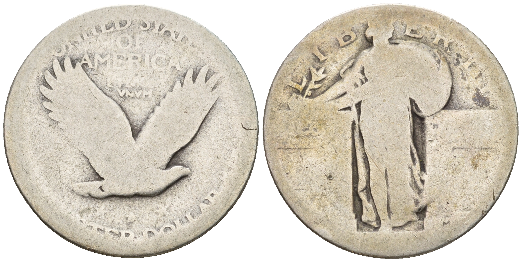 США 25 центов (квотер) ND шагающая свобода KM 145 серебро 85-1136