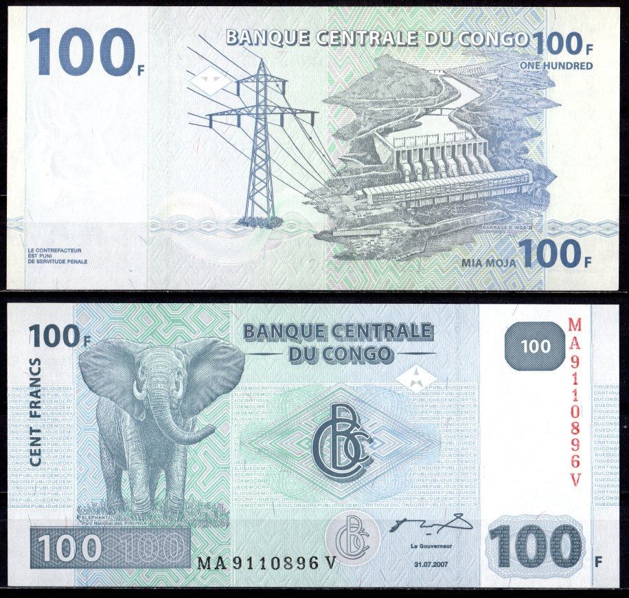 Конго 100 франков 2007 Pick 98 a бумага UNC (пресс) 7214-13-2-2