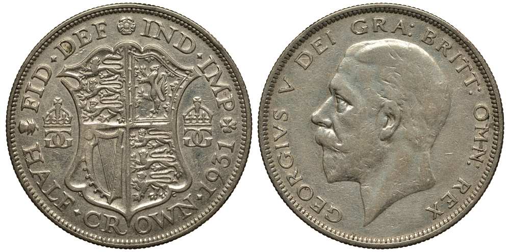 Великобритания 1/2 кроны 1931 Георг V (1910-1936) KM 835, Spink 4037 серебро 1518-1634