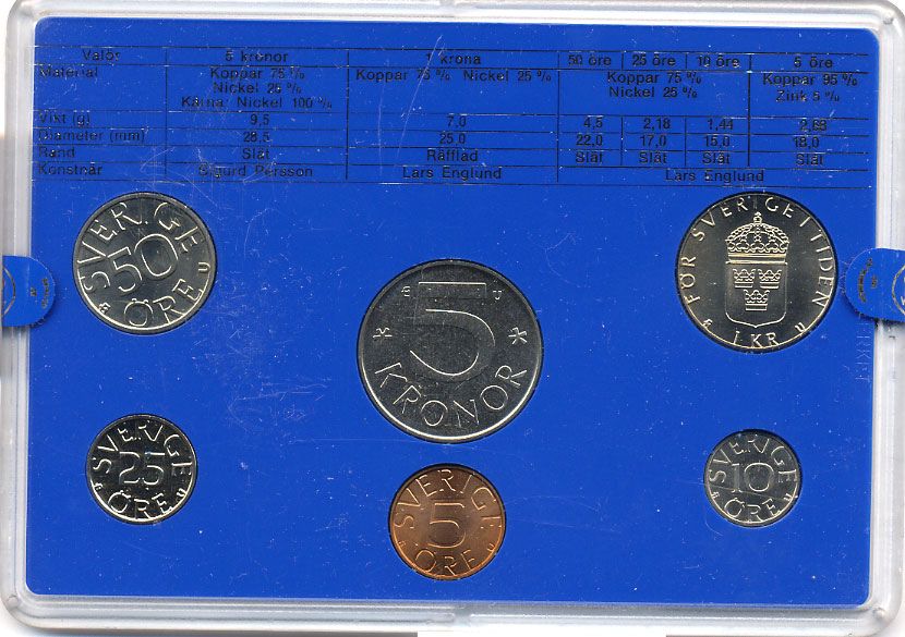 Швеция набор монетного двора из 6 монет 1982 в пластике, Карл XVI Густав (1973- ) KM MS23 UNC 5-4-2-85