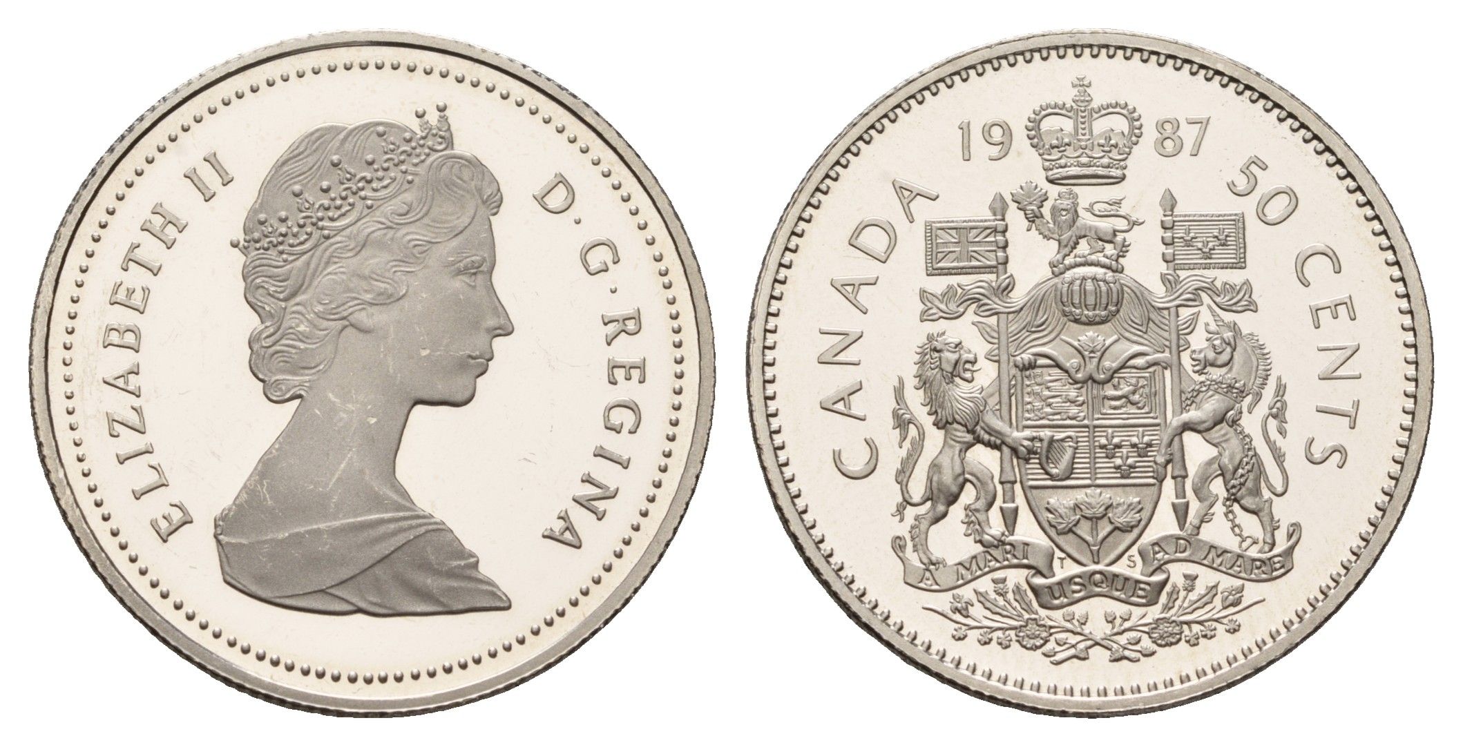 Канада 50 центов 1987 Елизавета II (1952-2022), герб KM 75.3 никель PROOF 603-412