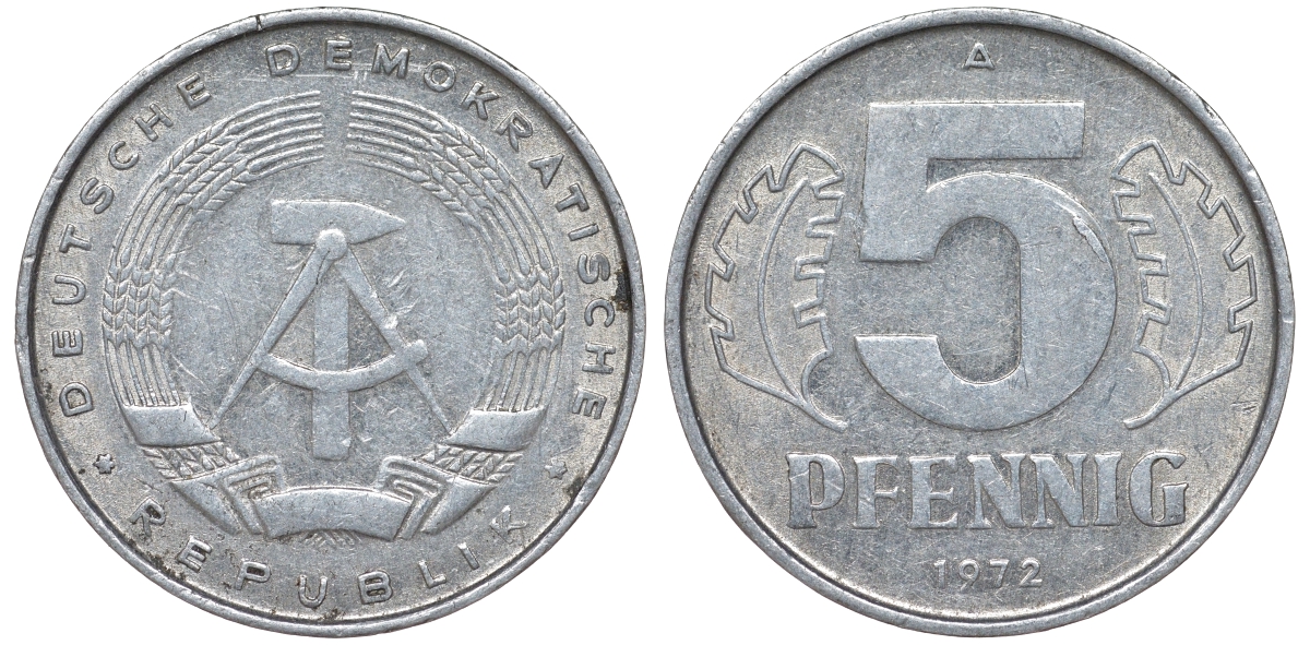 ГДР 5 пфеннигов 1972 A KM 9.1 алюминий 62-251