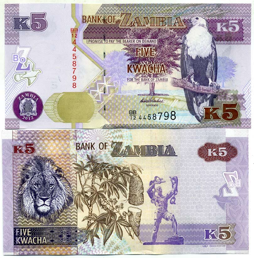 Замбия 5 квач 2012 лев, маниок, статуя Свободы в Лусаке Pick 50 a бумага UNC (пресс) 448-33-1