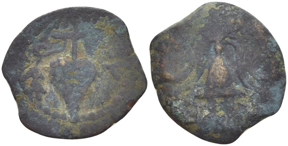 Иудея, династия Ирода прута 4 г. до н.э.-6 год Ирод Архелай, виноградная гроздь / шлем, Иерусалим Hendin 1196 медь 1073-21-84