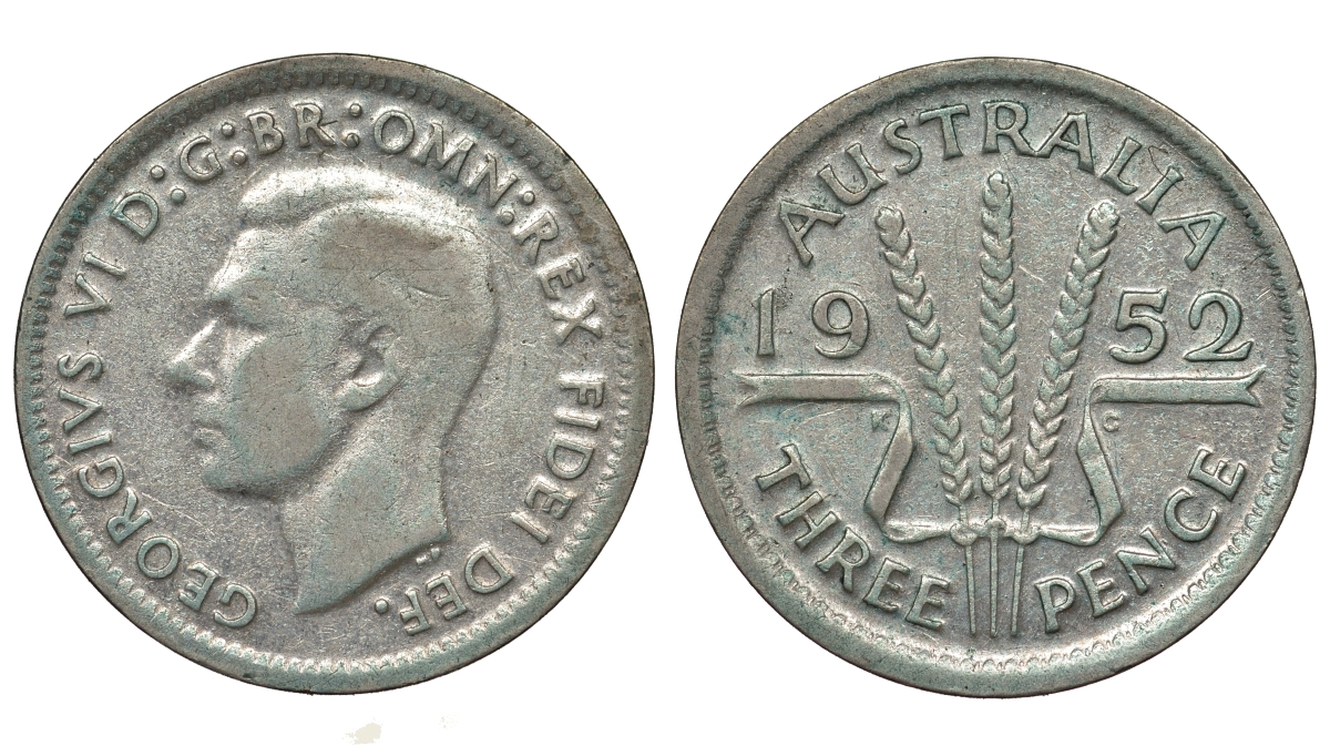 Австралия 3 пенса 1952 m, Георг VI (1937-1952), без букв KM 44 серебро 71-411