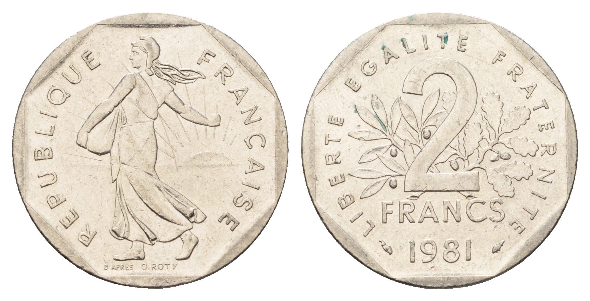 Франция 2 франка 1981 сеятель KM 942.1 никель UNC 4606-246
