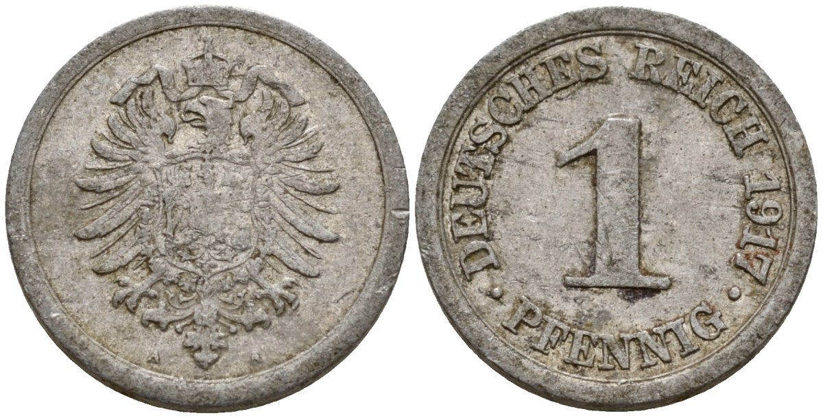 Германия 1 пфенниг 1917 A KM 24, J. 300, Weege 2 алюминий 4189-812