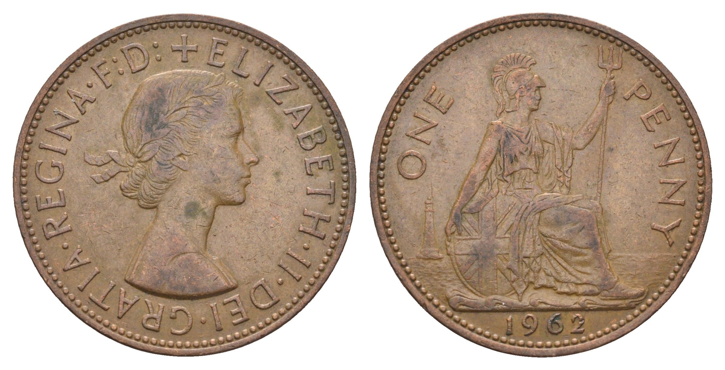 Великобритания 1 пенни 1962 Елизавета II (1952-2022) KM 897, Spink 4157 бронза 4661-842