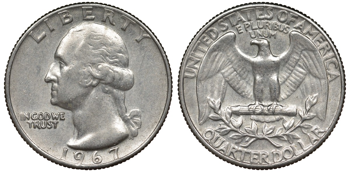 США 25 центов (квотер) 1967 Вашингтон KM 164а медь плакированная медно-никелем 4128-624