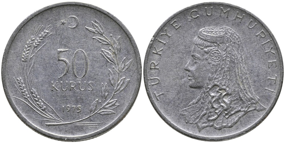 Турция 50 курушей 1973 Анатолийская невеста KM 899 нержавеющая сталь 4541-813