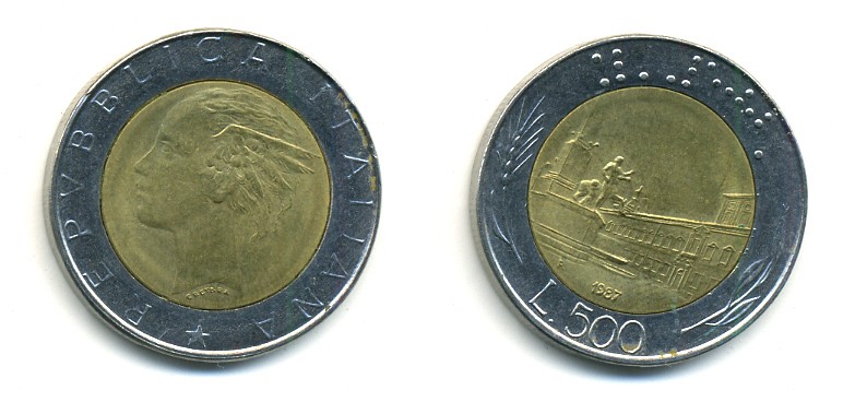 ИТАЛИЯ 500 ЛИР 1987 R KM 111 биметалл 80-1255