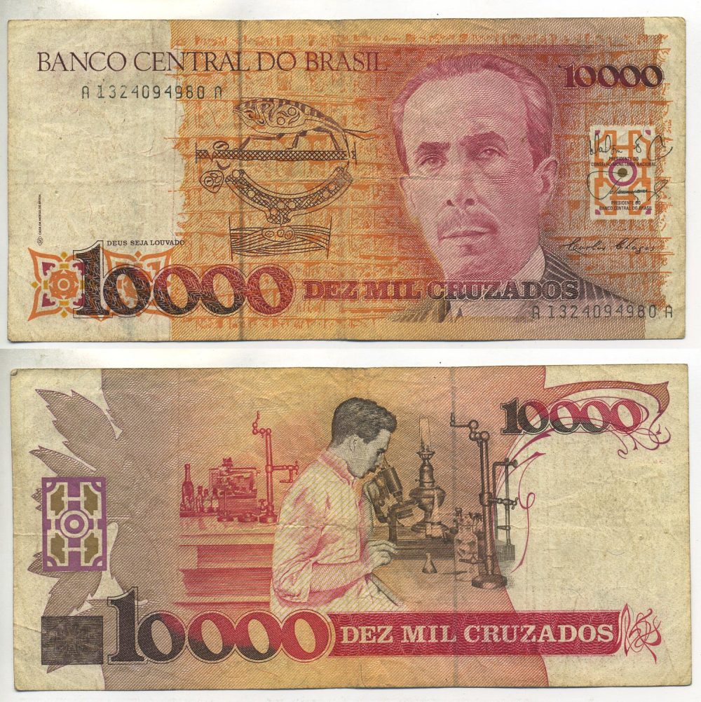 БРАЗИЛИЯ 10000 КРУЗАДО 1989 ПОДПИСЬ 26 Pick 215 бумага 7484-19-1