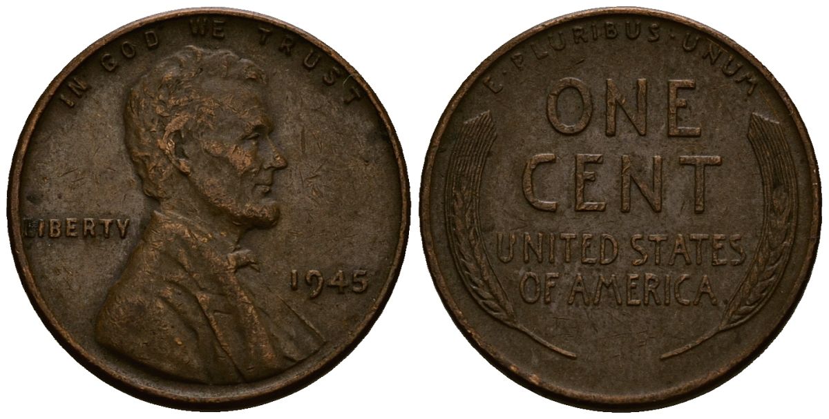 США 1 цент 1945 Линкольн KM A132 медь цинк 4164-841