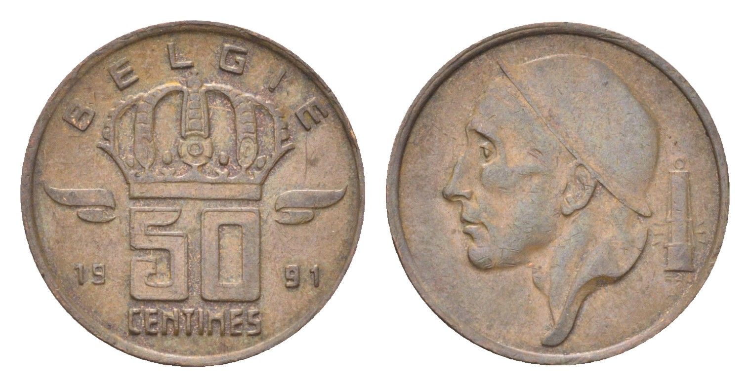 Бельгия 50 сантимов 1991 Belgie, Бодуэн I (1951-1993) KM 149 бронза 4705-312