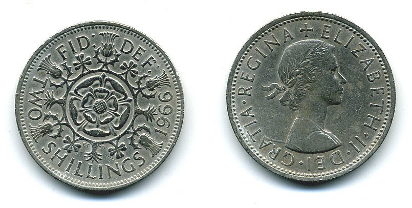 Великобритания 2 шиллинга (флорин) 1966 Елизавета II (1952-2022) KM 906, Spink 4146 медно-никель 4110-1535