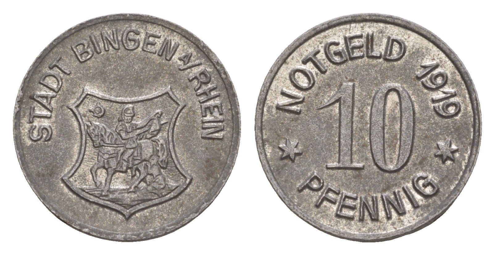 Бинген-на-Рейне 10 пфеннигов 1919 Funck 41.3, Men05 2839.1, Men18 3635.1 железо 4643-1031