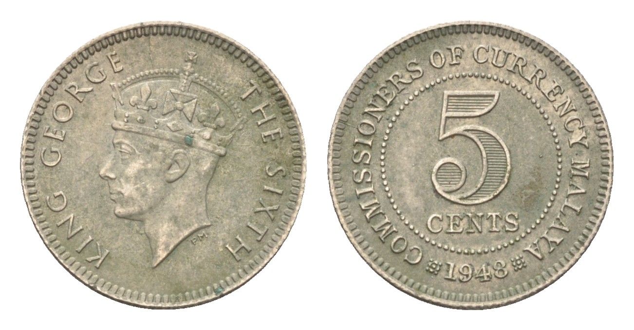 Британская Малайя 5 центов 1948 Георг VI (1936-1952) KM 7 медно-никель 4659-1235