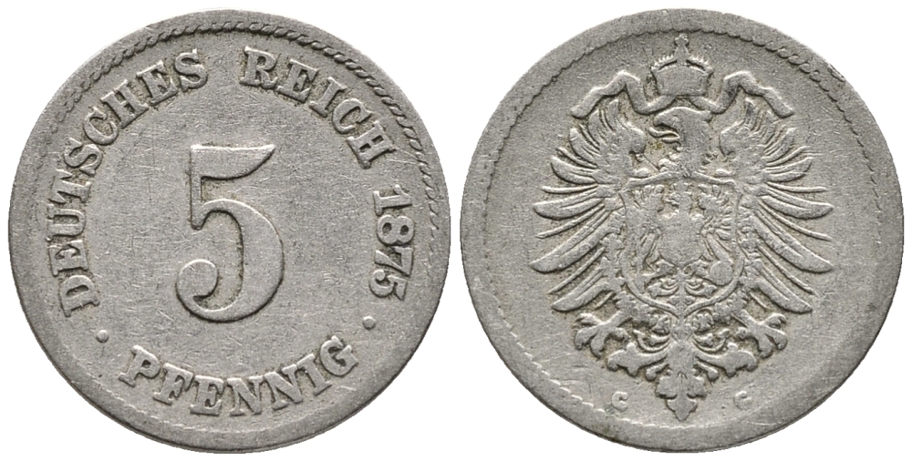 ГЕРМАНИЯ 5 ПФЕННИГОВ 1875 G, СТАРОГЕРБОВКА KM 3, J. 3 медно-никель 39-331