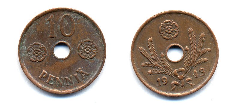ФИНЛЯНДИЯ 10 ПЕННИ 1943 KM 33.1 медь 51-5032