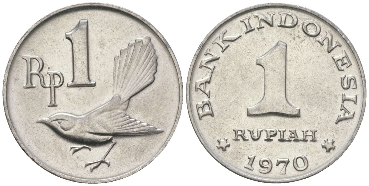 Индонезия 1 рупия 1970 птичка мухоловка KM 20 алюминий UNC 106-523