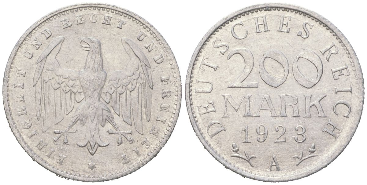 Германия 200 марок 1923 A KM 35 алюминий aUNC 31-444