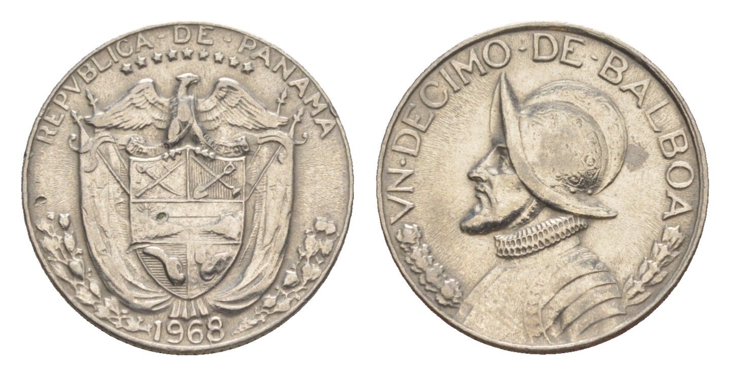 Панама 1/10 бальбоа (10 сентесимо) 1968 KM 10 медь плакированная медно-никелем 4644-133
