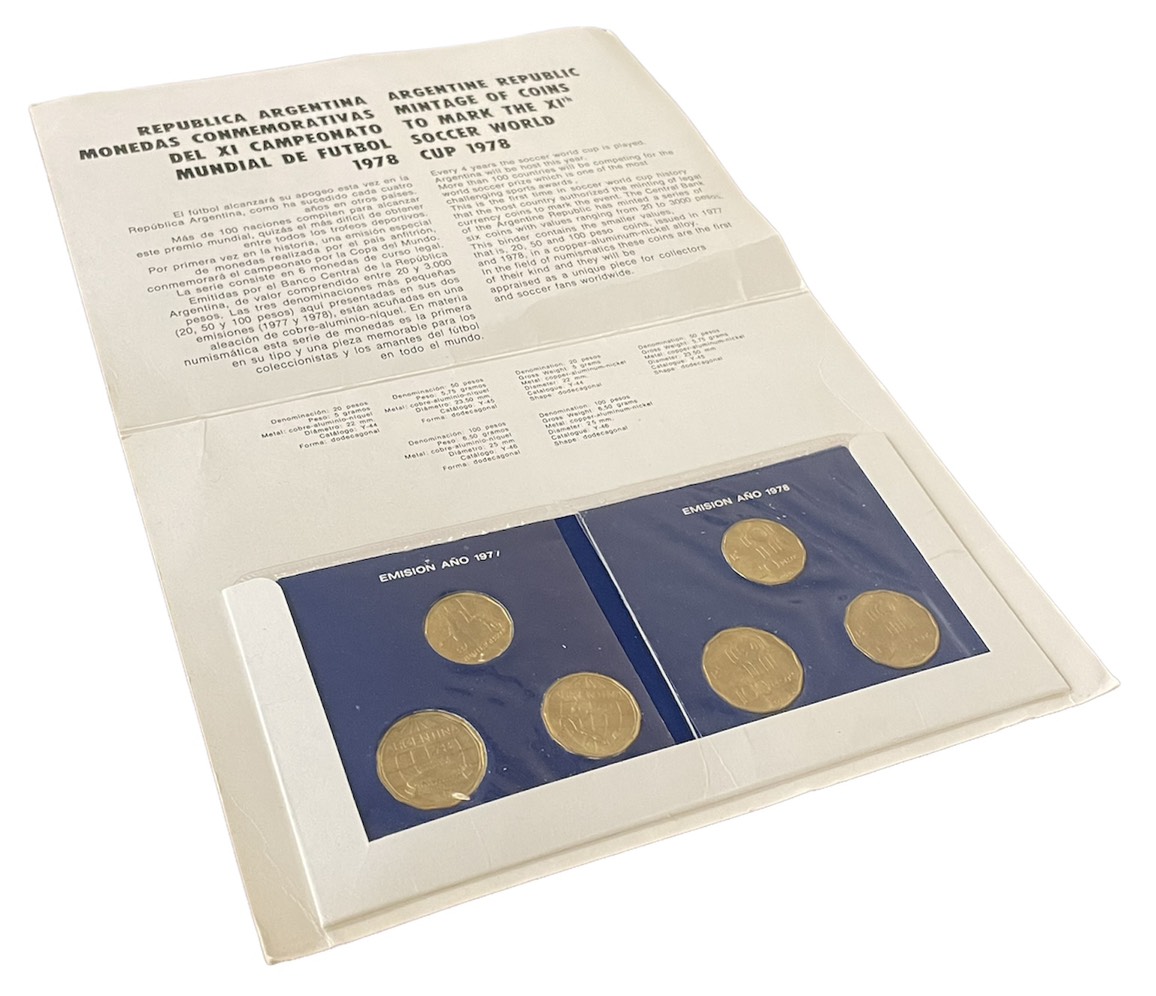 Аргентина набор из 6 монет 1978 Чемпионат мира по футболу 1978 года, в оригинальном блистере KM 75, 76, 77 алюминиевая бронза   UNC  00-00
