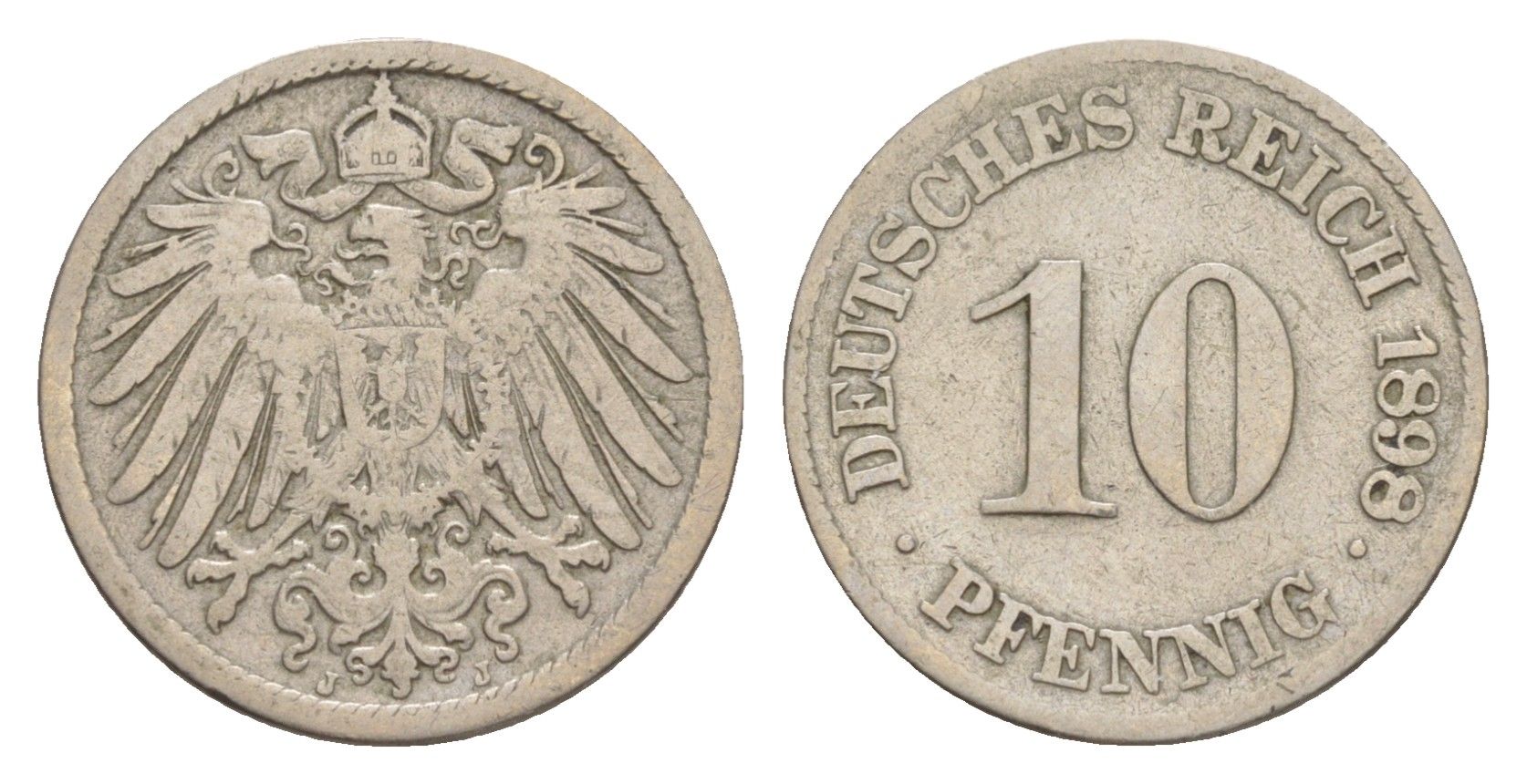 Германия 10 пфеннигов 1898 J, Вильгельм II (1888-1918) KM 12, J. 13 медно-никель 4640-239