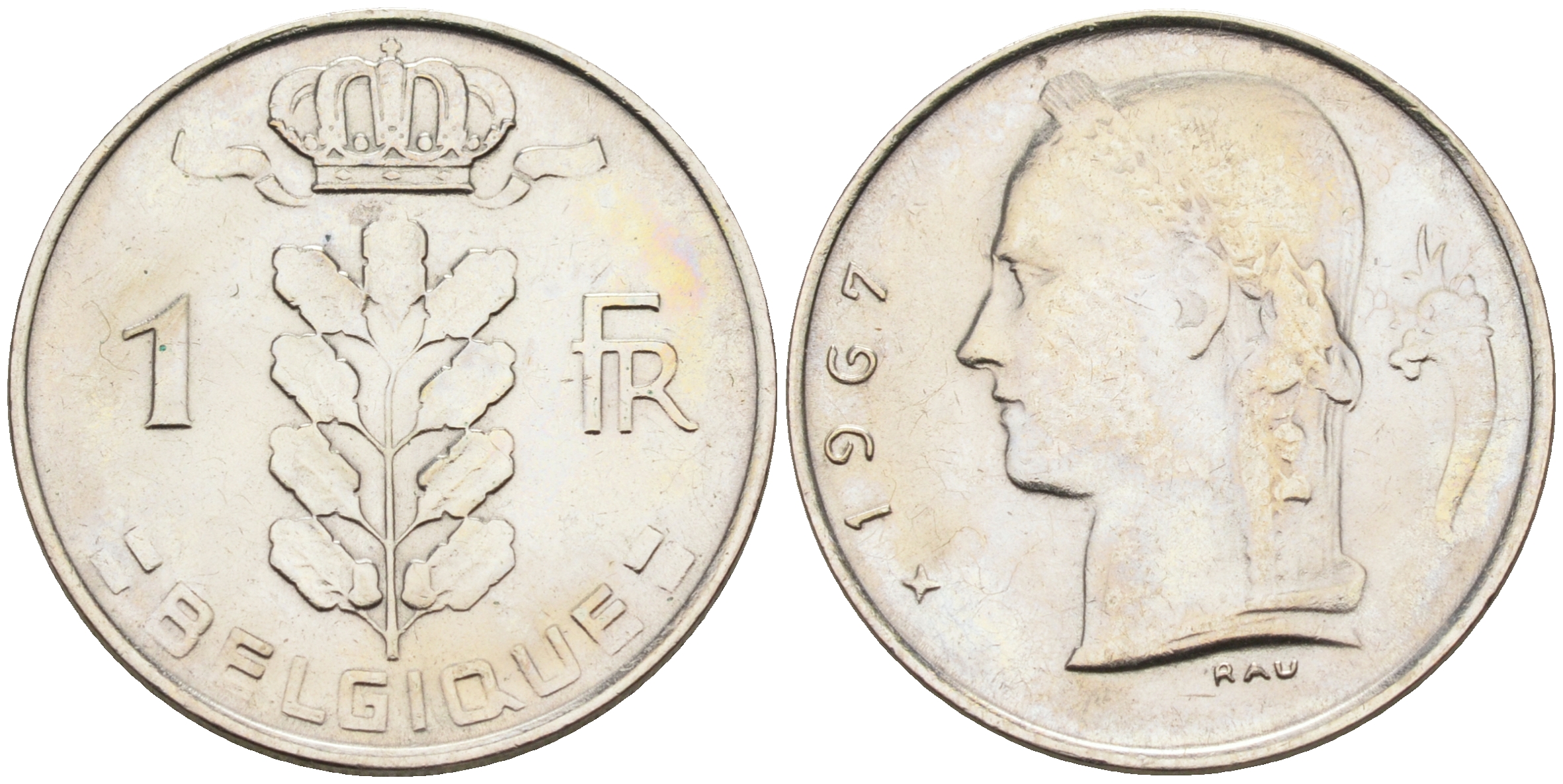 Бельгия 1 франк 1967 BELGIQUE KM 142.1 медно-никель 4592-531