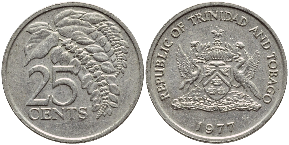 Тринидад и Тобаго 25 центов 1977 цветок дикая пуансеттия KM 32 медно-никель 4396-732