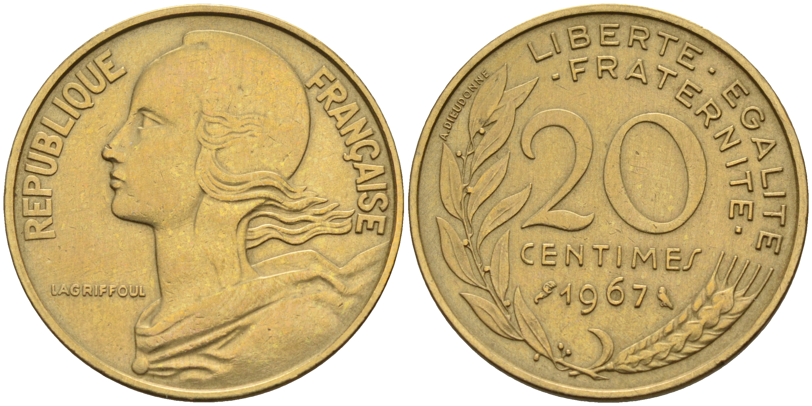 Франция 20 сантимов 1967 тип Marianne KM 930 медь алюминий никель    4595-1051