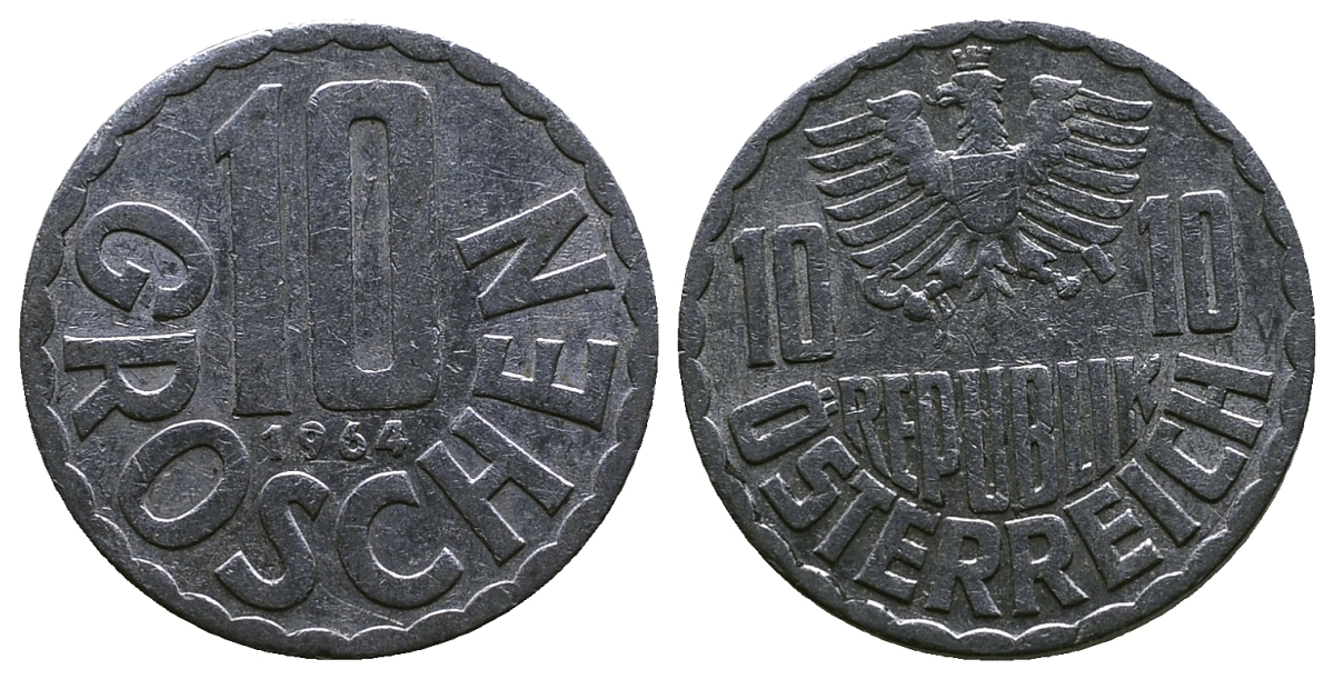 Австрия 10 грошей 1964 KM 2878 алюминий 4384-1127