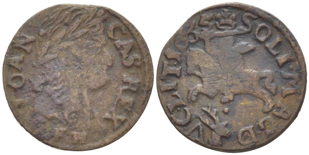 Великое княжество Литовское 1 солид 1666 GFH, Ян II Казимир (1648-1668), боратынка, вес 1,12 гр. KM 50 медь 66-865