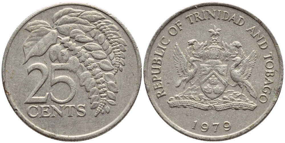 Тринидад и Тобаго 25 центов 1979 цветок дикая пуансеттия KM 32 медно-никель 4396-743