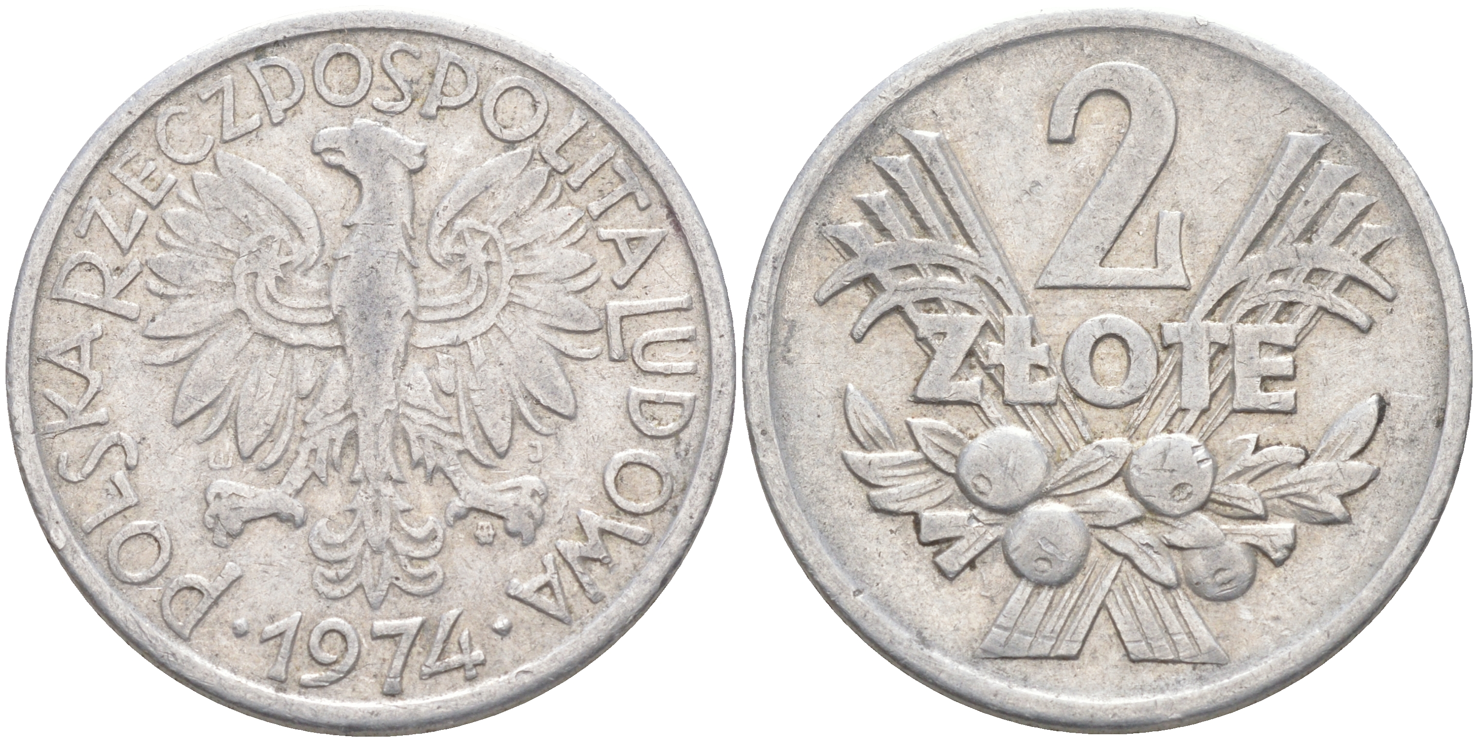 ПОЛЬША 2 ЗЛОТЫХ 1974 MW KM 46 алюминий 4111-215