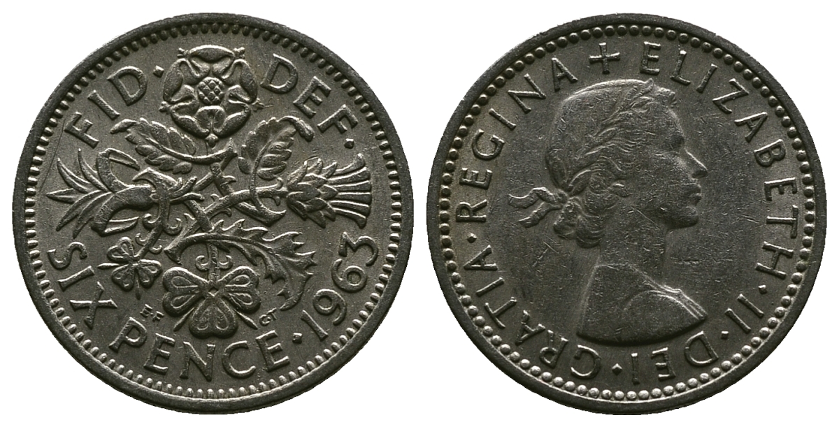 Великобритания 6 пенсов 1963 Елизавета II (1952-2022) KM 903, Spink 4149 медно-никель 4381-762