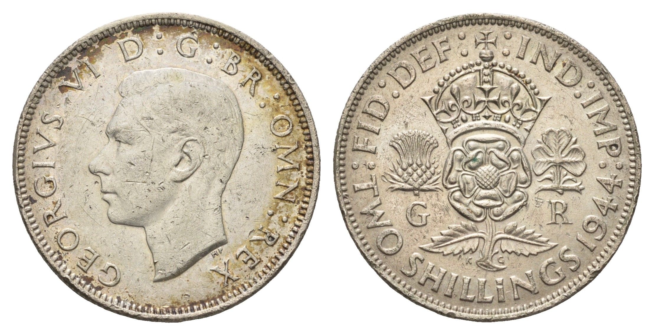 Великобритания 2 шиллинга (флорин) 1944 Георг VI (1936-1952) KM 855, Spink 4081 серебро 4699-542